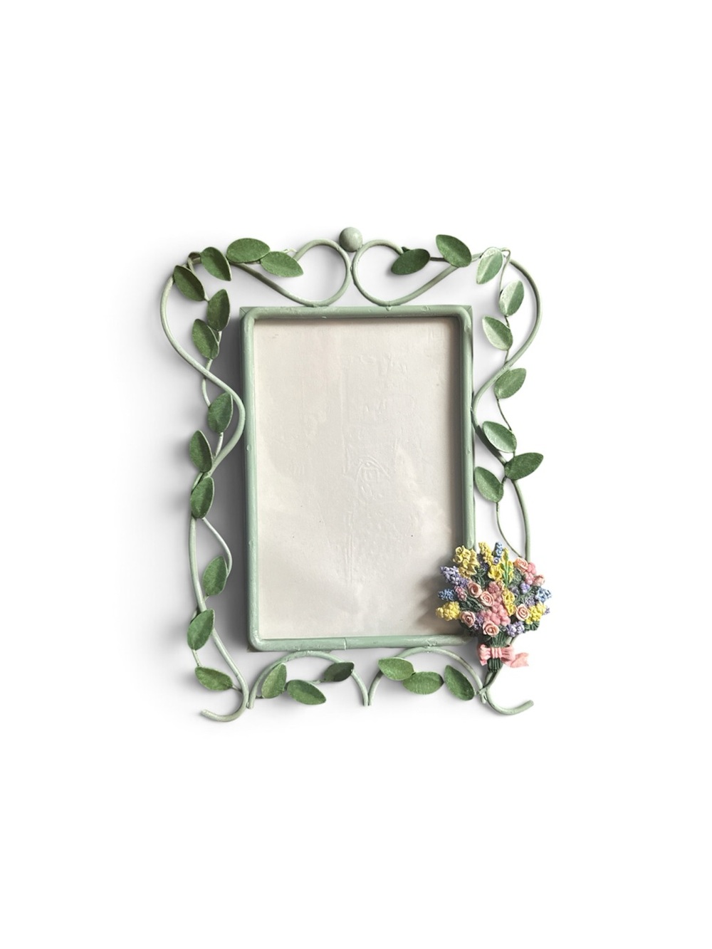 Handcrafted Green Leaf Photo Frame with Floral Accent - Home Accents